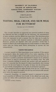 Cover of: Testing milk, cream, and skim milk for butterfat