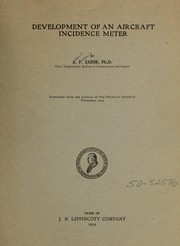 Cover of: Development of an aircraft incidence meter by Albert Francis Zahm