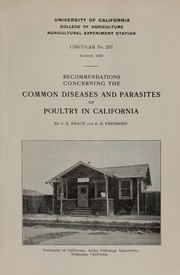 Cover of: Recommendations concerning the common diseases and parasites of poultry in California by J. R. Beach