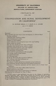Cover of: Colonization and rural development in California | Mead, Elwood