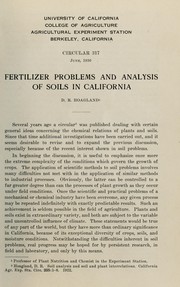 Cover of: Fertilizer problems and analysis of soils in California