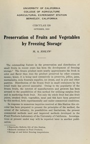 Cover of: Preservation of fruits and vegetables by freezing storage