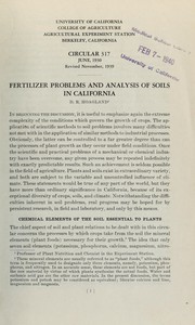Cover of: Fertilizer problems and analysis of soils in California by D. R. Hoagland