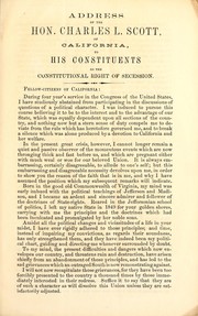 Cover of: Address of the Hon. Charles L. Scott, of California, to his constituents, on the constitutional right of secession