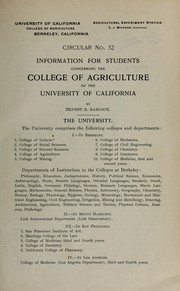 Cover of: Information for students concerning the College of Agriculture of the University of California