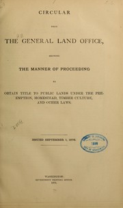 Cover of: Circular form the General land office