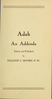 Cover of: Adah: an addenda