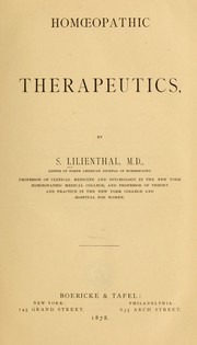 Cover of: Homoepathic therapeutics ... by Samuel Lilienthal