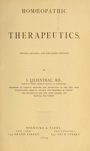 Cover of: Homoeopathic therapeutics by Samuel Lilienthal
