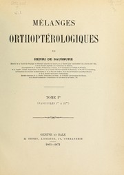 Cover of: Mélanges orthoptérologiques by Henri de Saussure