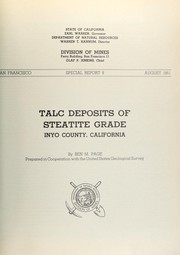 Cover of: Talc deposits of steatite grade: Inyo County, California. Prepared in cooperation with the U. S. Geological Survey.