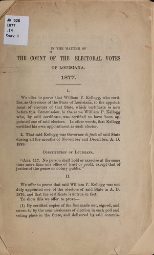 In the matter of the count of the electoral votes of Louisiana. 1877 by 