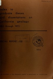 Cover of: Index to graduate theses and dissertations on California geology, 1962 through 1972