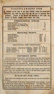 Cover of: Farmers' almanac, and ephemeris of the motions of the sun and moon, the true places and aspects of the planets, rising and setting of the sun, and the rising, setting, and southing of the moon, for the year of our Lord 1858