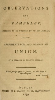 Cover of: Observations on a pamphlet supposed to be written by an Englishman | Student of Trinity College