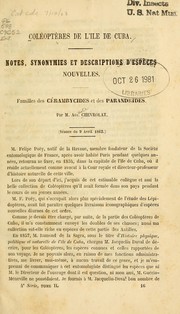 Cover of: Coléoptères de l'ile de Cuba: notes synonymies et descriptions d'espèces nouvelles