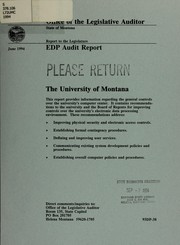 Cover of: EDP audit report, the University of Montana