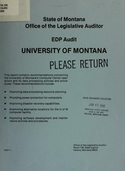 Cover of: EDP audit, University of Montana by Montana. Legislature. Office of the Legislative Auditor