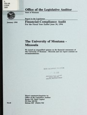 Cover of: The University of Montana - Missoula: financial compliance audit for the fiscal year ended June 30, 1994