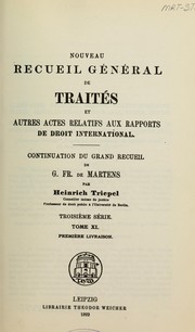 Cover of: Nouveau recueil général de traités et autres actes relatifs aux rapports de droit international: Troisième série