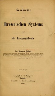 Cover of: Geschichte des Brown'schen Systems und der Erregungstheorie
