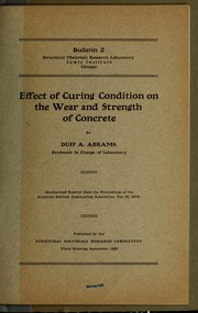 Cover of: Effect of curing condition on the wear and strength of concrete