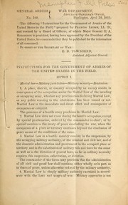 Cover of: Instructions for the government of armies of the United States in the field