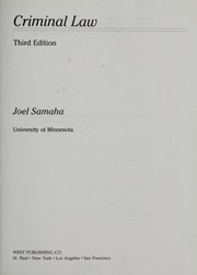 Cover of: Criminal law by Joel Samaha