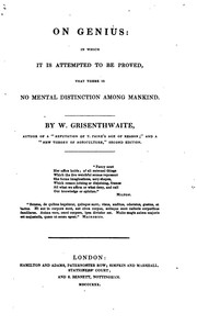 Cover of: On Genius: In Which It Is Attempted to Be Proved that There Is No Mental Distinction Among Mankind