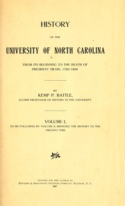 Cover of: History of the University of North Carolina