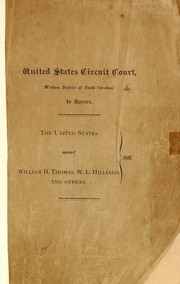 Cover of: The United States against William H. Thomas, W.L. Hilliard and others: bill