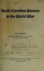 Cover of: North Carolina women in the World War: an address
