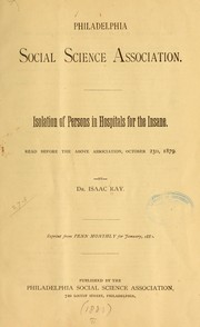 Cover of: Isolation of persons in hospitals for the insane