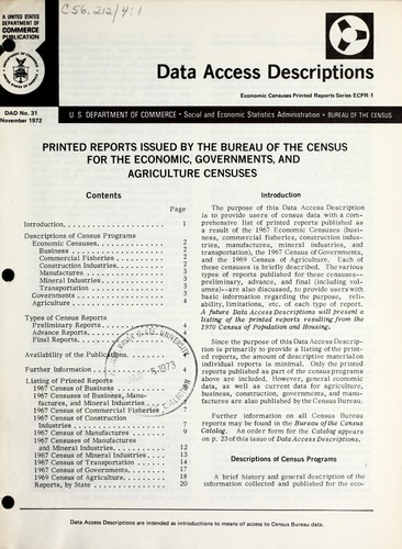 Printed reports issued by the Bureau of the Census for the economic, governments, and agriculture censuses. by United States. Bureau of the Census