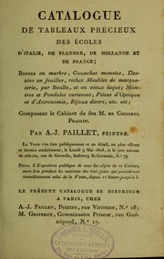 Cover of: Catalogue de tableaux precieux ... composant le cabinet de feu M. de Choiseul Praslin