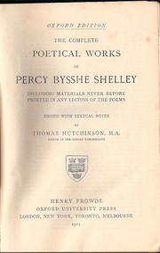 Cover of: The complete poetical works of Shelley by ed. with textual notes by Thomas Hutchinson