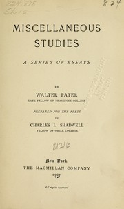 Cover of: Miscellaneous studies by Walter Pater