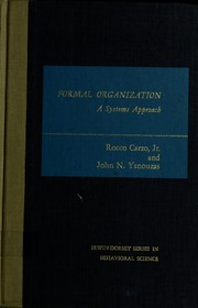 Cover of: Formal organization by Rocco Carzo