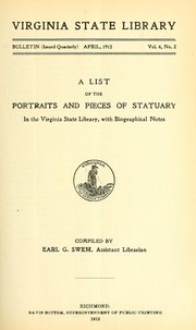 Cover of: A list of the portraits and pieces of statuary in the Virginia State Library: with biographical notes.