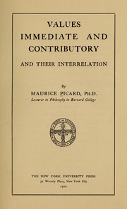 Cover of: Values, immediate and contributory, and their interrelation