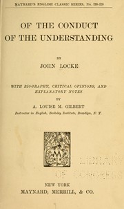 Cover of: Of the conduct of the understanding