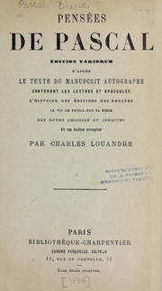 Cover of: Pensées. Éd. variorum by Blaise Pascal