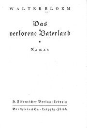 Cover of: Das verlorene Vaterland by Walter Bloem.