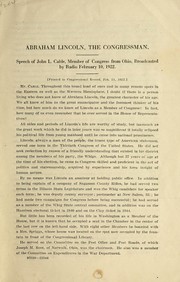 Cover of: Abraham Lincoln, the Congressman: speech of John L. Cable, member of Congress from Ohio, broadcasted by radio, February 10, 1922