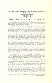 Cover of: Abraham Lincoln memorial highway from Washington to Gettysburg: speech of Hon. William P. Borland of Missouri in the House of Representatives, Friday July 28, 1911