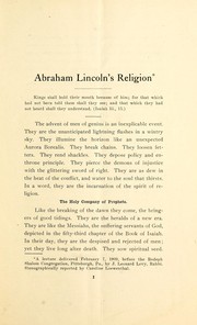 Cover of: Abraham Lincoln's religion: a Sunday lecture by the rabbi of Rodeph Shalom congregation, Pittsburg, Pa. ...