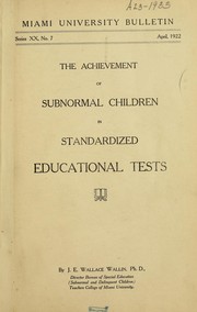 Cover of: The achievement of subnormal children in standardized educational tests