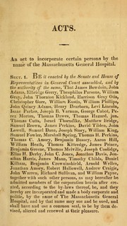 Cover of: An act to incorporate certain persons by the name of the Massachusetts General Hospital.