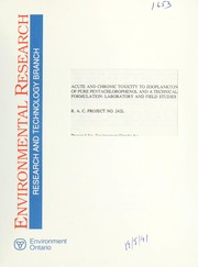 Acute and chronic toxicity to zooplankton of pure pentachlorophenol and a technical formulation by Gladys L. Stephenson