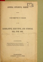 Cover of: Additional supplemental hearings before subcommittee in charge of the Legislative